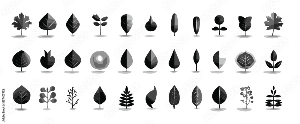Icon sheet, simple shapes, Leaf icons Icon sheet, simple shapes, Leaf icons