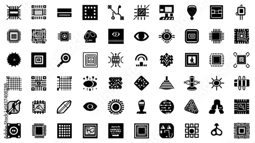 Icon sheet, simple shapes, Machine Learning Chip icons