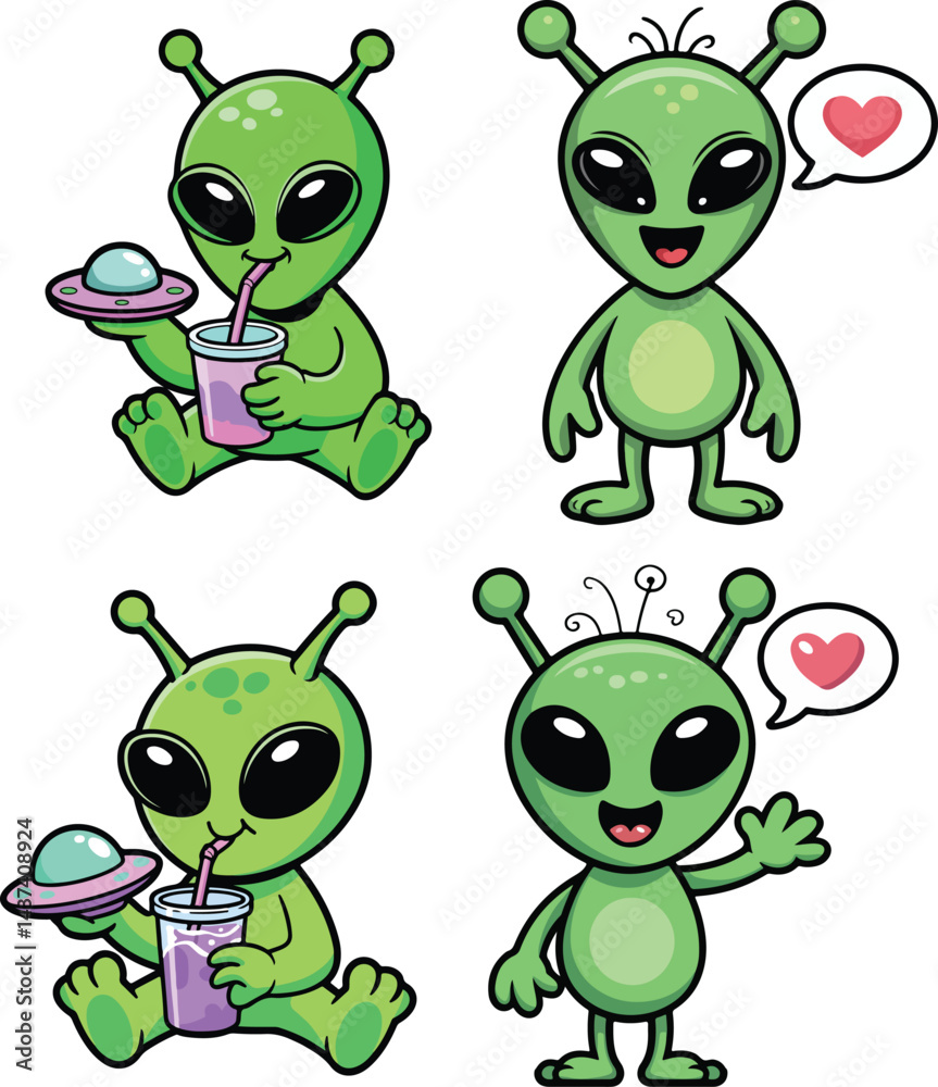 Fototapeta premium Cute Alien Colorful Space vector illustration