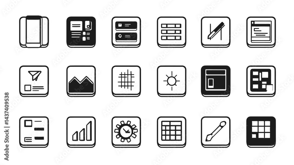 Icon sheet, simple shapes, Mobile App Wireframe icons Icon sheet, simple shapes, Mobile App Wireframe icons