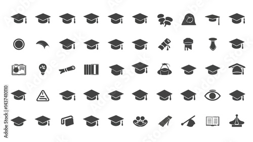 Icon sheet, simple shapes, Online Learning Graduation Cap icons