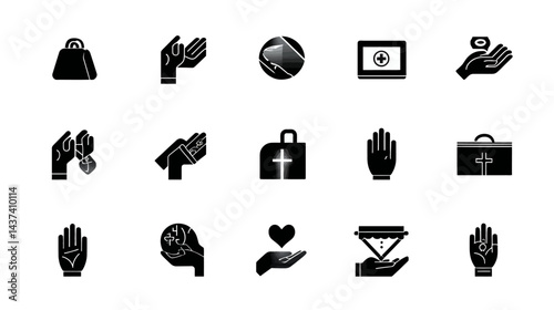 Icon sheet, simple shapes, Online Donation Hand icons