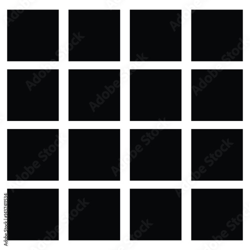 Black fill, no stroke. Square divided in 36 parts, into ninths. 6x6 grid. Isolated  illustration, white background. Asset for overlay, montage, collage, presentation. Business concept. EPS 20 . 
