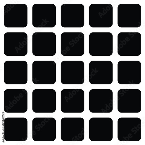Black fill, no stroke. Square divided in 36 parts, into ninths. 6x6 grid. Isolated  illustration, white background. Asset for overlay, montage, collage, presentation. Business concept. EPS 20 . 