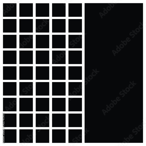 Black fill, no stroke. Square divided in 36 parts, into ninths. 6x6 grid. Isolated  illustration, white background. Asset for overlay, montage, collage, presentation. Business concept. EPS 20 . 