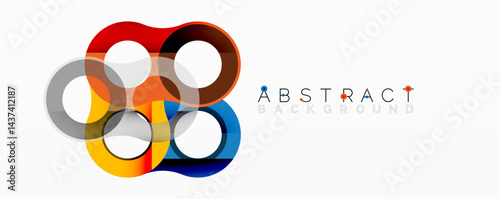 Interlocking colorful circles create modern abstract design. Bright hues blend, forming dynamic visual element.