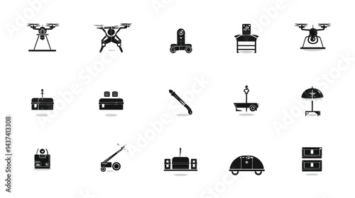 Icon sheet, simple shapes, Robotic Drone Delivery icons