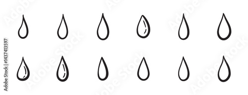 Doodle water drops hand drawn outline different shapes. sketch vector illustration of droplets. Outline tears