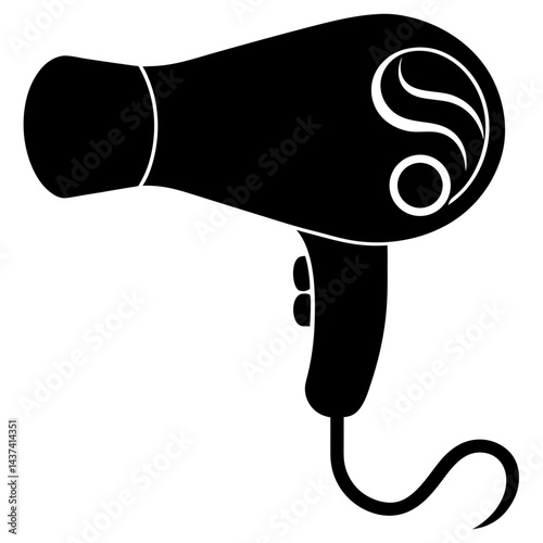 Black Silhouette Hair Dryer Vector Illustration On White Background