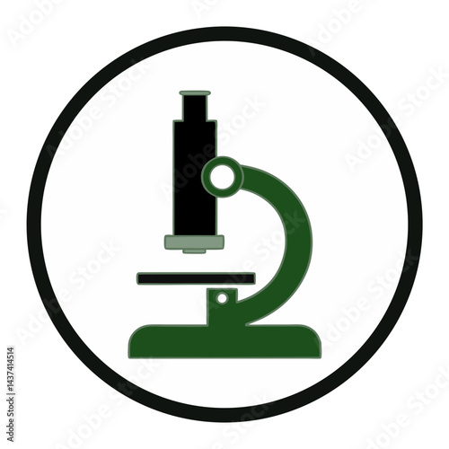 Microscope Scientific Tool In Black Circle Frame For Laboratory And Research Purposes