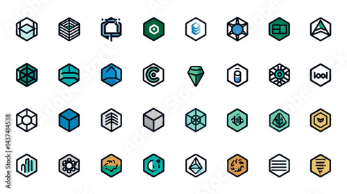 Icon sheet, simple shapes, Smart Contract icons