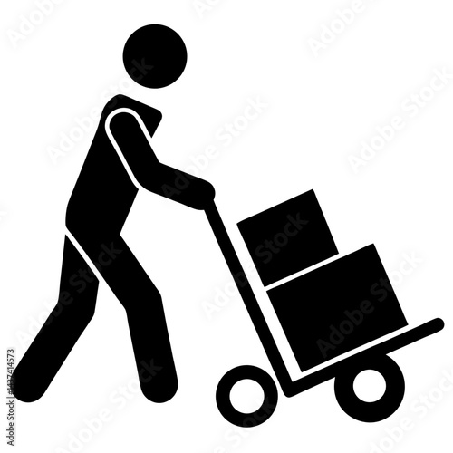 Delivery Man Pushing Cart With Boxes Vector Illustration Isolated On White Background