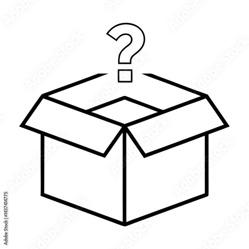 Mystery Box Outline With Question Mark Open Package Vector Illustration