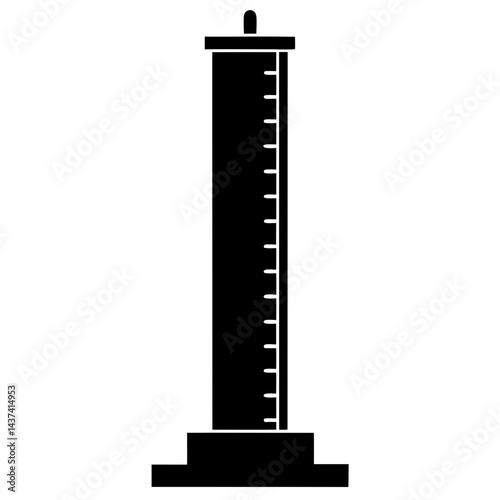 Black Silhouette Of Laboratory Graduated Cylinder For Measuring Liquid Volume And Science Experiment