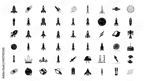 Icon sheet, simple shapes, Space Rocket icons