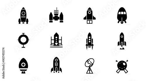 Icon sheet, simple shapes, Space Rocket icons