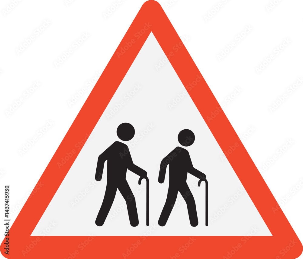 elderly crossing warning traffic sign with red triangle border on white background elderly crossing warning traffic sign with red triangle border on white background