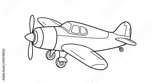 Simple Propeller Plane Outline for Childrens Single Engine Aircraft Coloring Fun