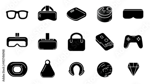 Icon sheet, simple shapes, Virtual Reality Headset icons