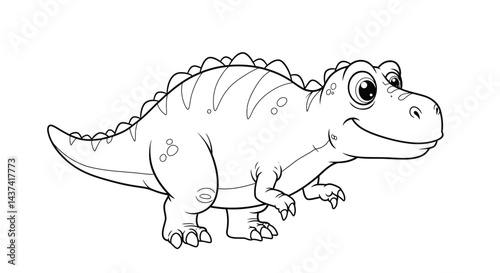 Kids Coloring Book Funny Dinosaur Simple Outline Character