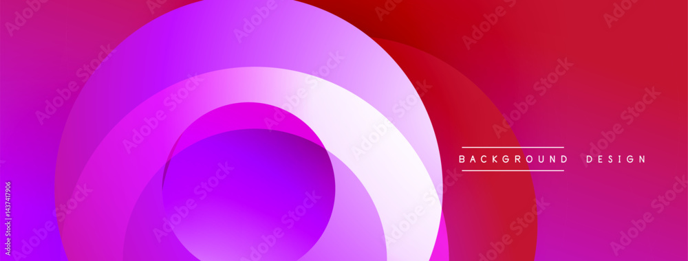 Obraz premium Abstract circles overlap, creating vibrant gradients. Pink, purple, white hues dominate red background. Modern design element.