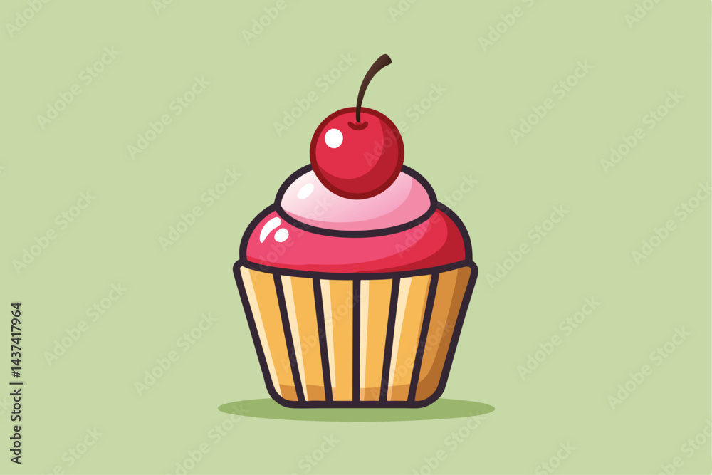 Isolated Cupcake with Cherry Vector Illustration Isolated Cupcake with Cherry Vector Illustration
