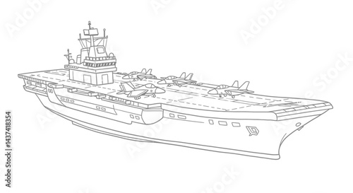 Outline of Modern Aircraft Carrier and Jets Kids Coloring Book