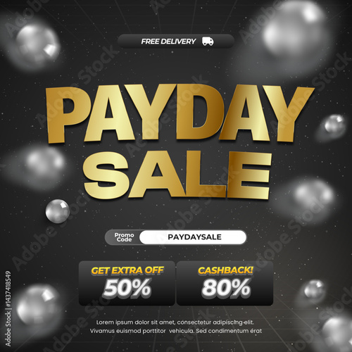 Payday Sale discount deals Dark gray gradient Editable text effect Gold Premium Promotion banner