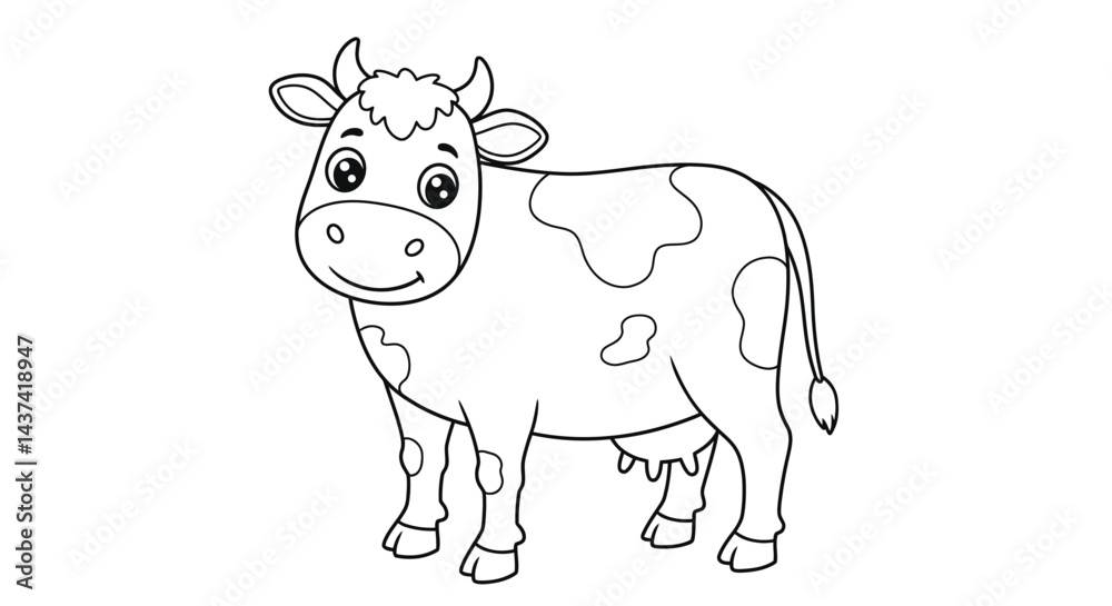 Fototapeta premium Outline of Cow Single Character Kids Coloring Page