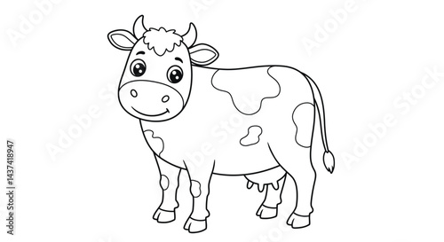 Outline of Cow Single Character Kids Coloring Page
