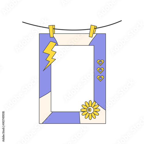 Retro cute polaroid photo frames background. Doodle frame polaroid border element vector illustration