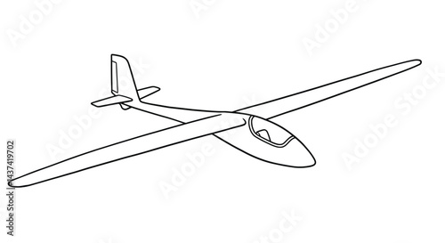 Simple Glider Plane Outline with Long Wings and Basic Cockpit Line Art Drawing
