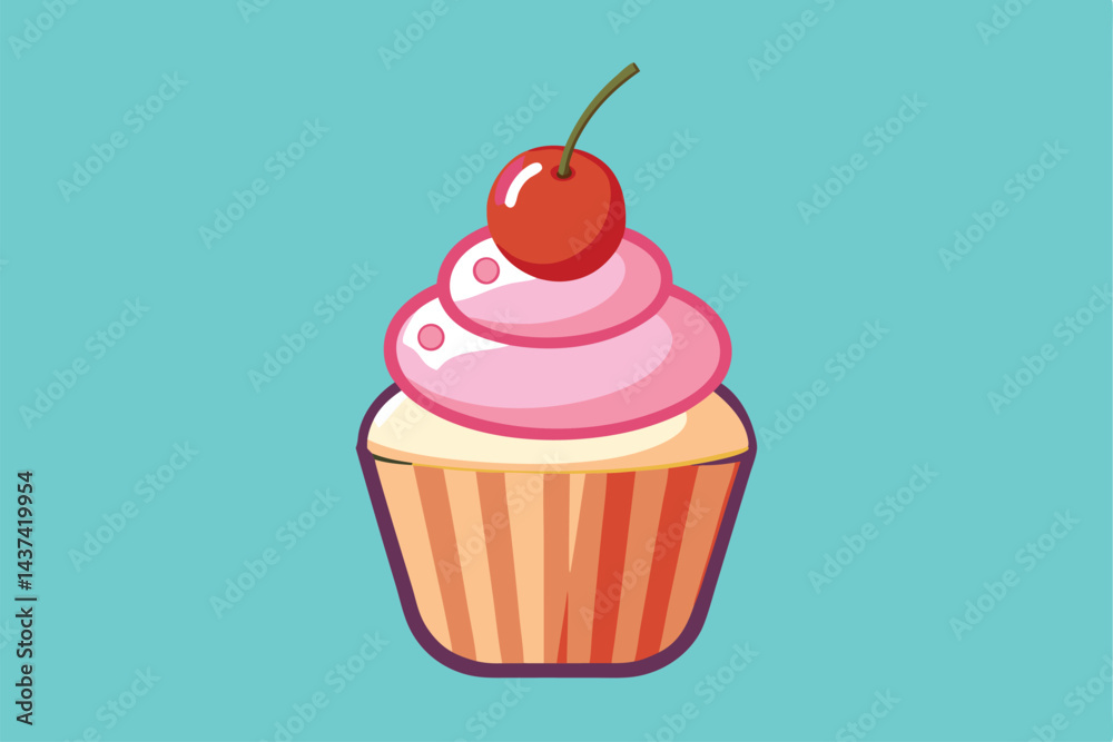 Isolated Cupcake with Cherry Vector Illustration Isolated Cupcake with Cherry Vector Illustration