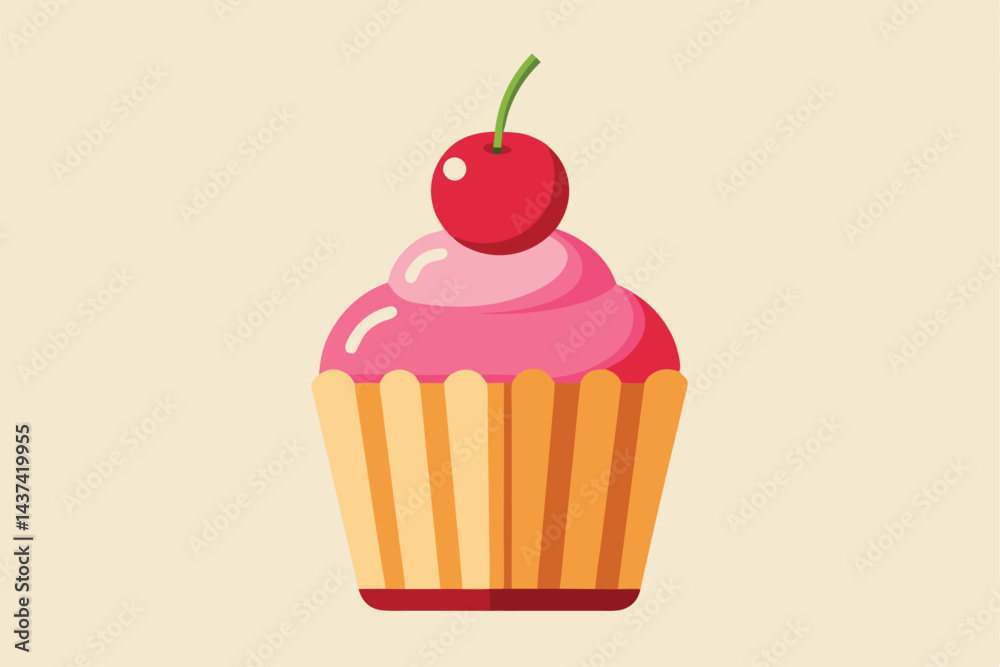 Isolated Cupcake with Cherry Vector Illustration Isolated Cupcake with Cherry Vector Illustration