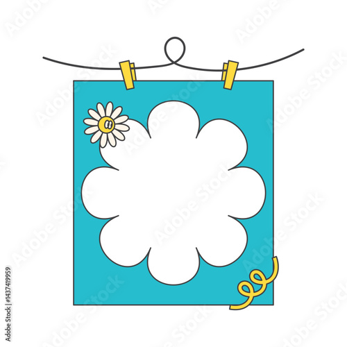 Retro cute flower shape polaroid photo frames background. Doodle frame polaroid border element vector illustration