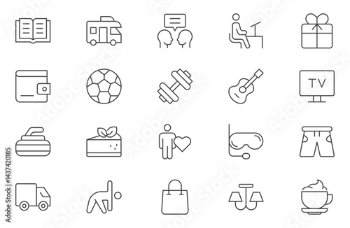Hobby and Entertainment linear icon collection. Hobby, and Entertainment icons. Thin line icons collection. Vector illustration