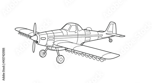 Simple Child Friendly Crop Duster Plane Outline Hopper Agriculture Line Art