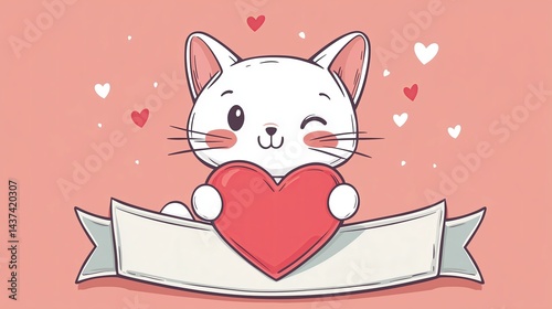 Cute Cartoon Kitten with Big Sparkling Eyes and Playful Expression
