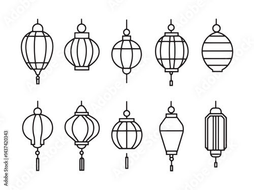 Paper Lanterns line art icon modern artistic interpretation