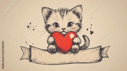 Cute Cartoon Kitten with Big Sparkling Eyes and Playful Expression