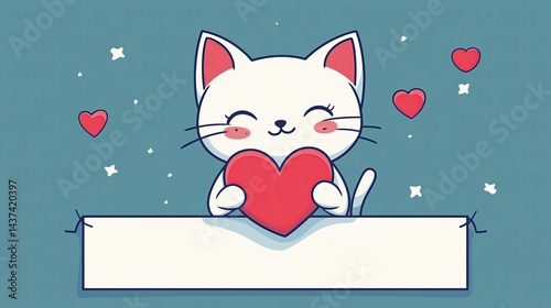 Cute Cartoon Kitten with Big Sparkling Eyes and Playful Expression
