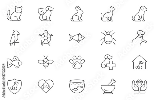 Pet outline icon set. care, veterinary, vet, healthcare. Outline icon collection. Linear animals symbols. Editable stroke. Vector illustration