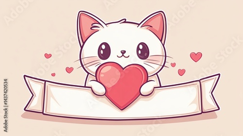 Cute Cartoon Kitten with Big Sparkling Eyes and Playful Expression