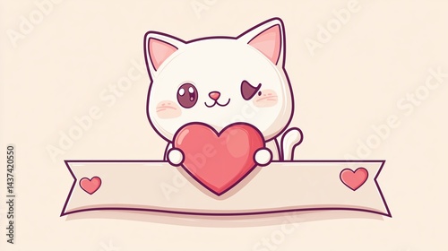 Cute Cartoon Kitten with Big Sparkling Eyes and Playful Expression