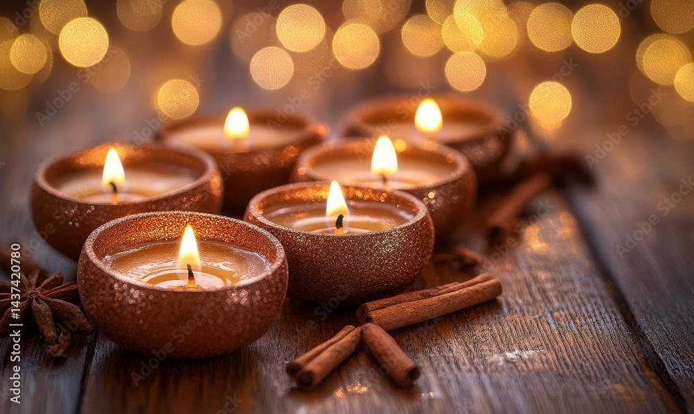 The image is a close-up of a wooden table with a rustic charm, decorated with autumn-inspired elements such as pumpkins, cinnamon sticks, and warm lighting to create a cozy seasonal atmosphere The image is a close-up of a wooden table with a rustic charm, decorated with autumn-inspired elements such as pumpkins, cinnamon sticks, and warm lighting to create a cozy seasonal atmosphere