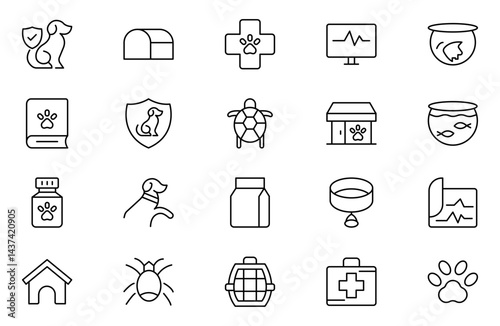 Pet outline icon set. care, veterinary, vet, healthcare. Outline icon collection. Linear animals symbols. Editable stroke. Vector illustration