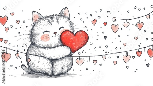 Cute Cartoon Kitten with Big Sparkling Eyes and Playful Expression