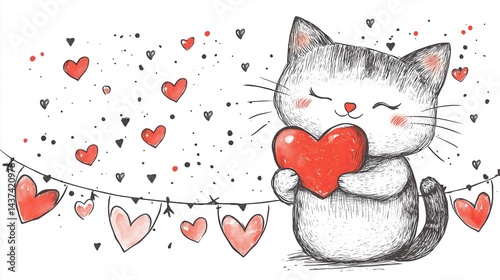 Cute Cartoon Kitten with Big Sparkling Eyes and Playful Expression
