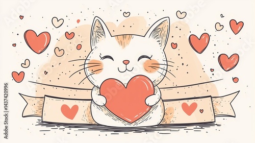 Cute Cartoon Kitten with Big Sparkling Eyes and Playful Expression