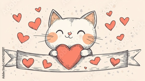 Cute Cartoon Kitten with Big Sparkling Eyes and Playful Expression